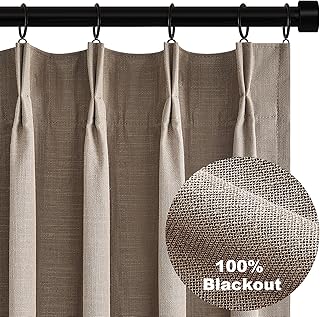 Topfinel Linen Blackout Curtains 96 Inch Long, Pinch Pleat Rustic Neutral Thermal Insulated Brown Natural Linen Cabin Back Tab Viral Drapery Drapes with Hooks Rings 2 Panel Sets, Brown Tan 8 FT