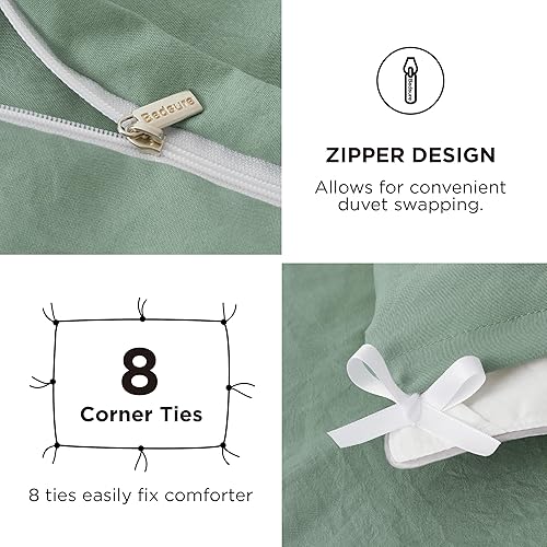 Vista 296 de Bedsure Funda de edredón azul pizarra tamaño Queen – Juego de ropa de cama extra suave prelavada similar al algodón, incluye 1 funda de edredón