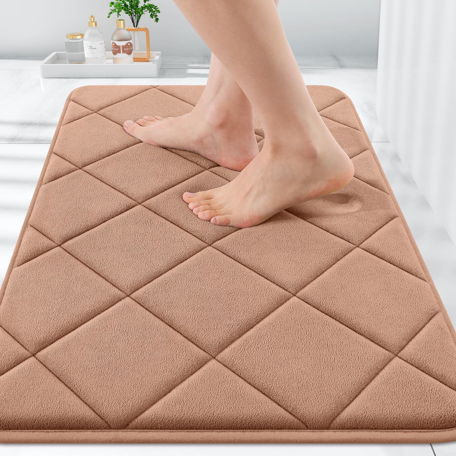 OLANLY Memory Foam Bath Mat 30x20, Ultra Soft and Absorbent Bathroom Rugs, Machine Washable, Comfortable Bath Carpet for Bathroom Floor, Tub and