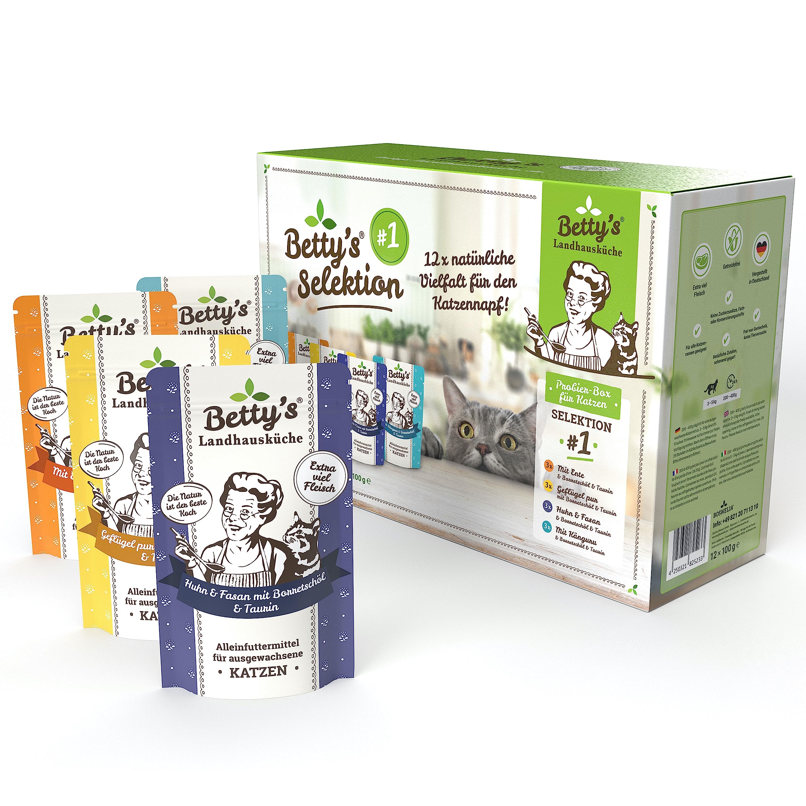 Betty's Landhausküche Cat Selektion nr 1 (12 x 100 g) mokra karma worek do świeżości