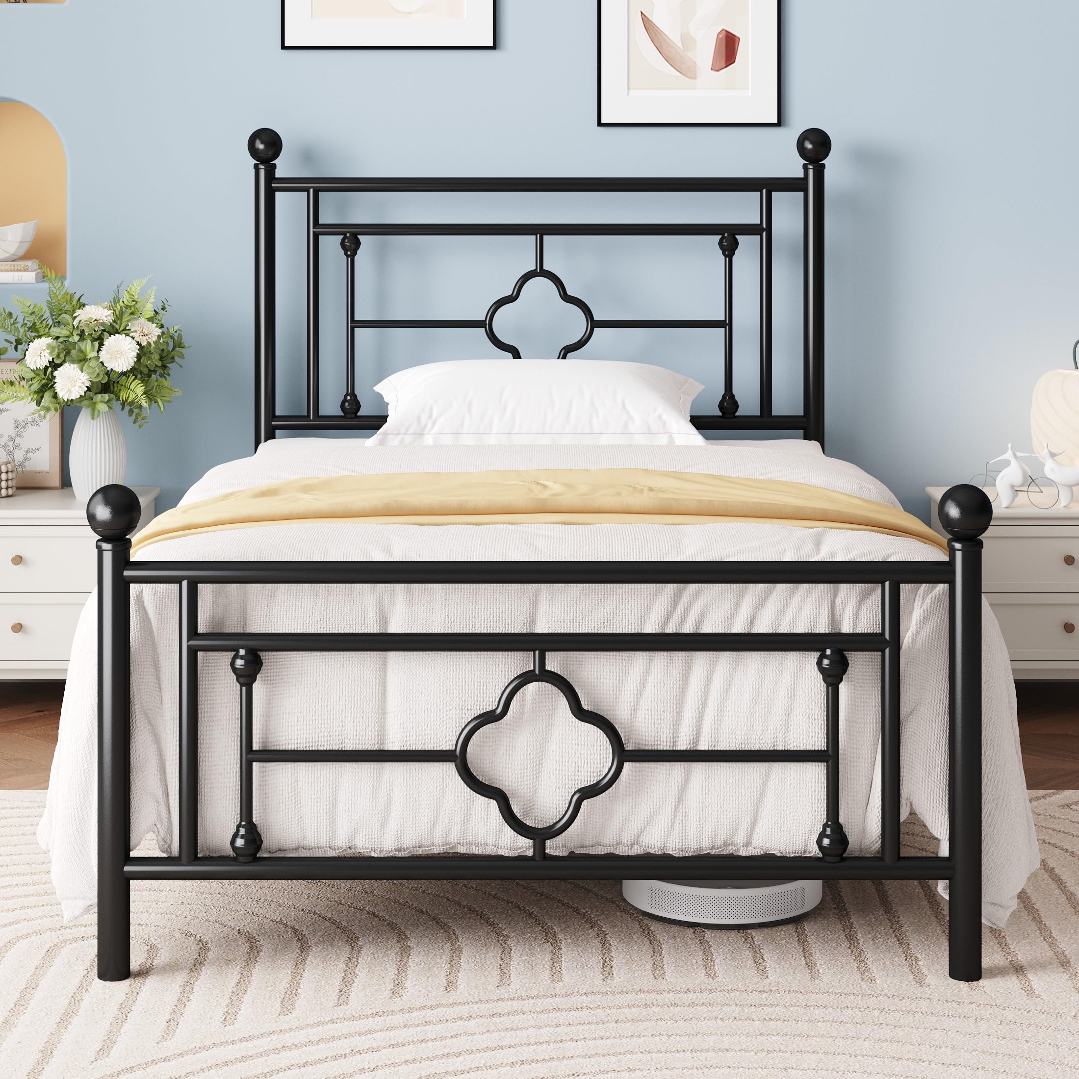 MUTICOR Metallbettgestell 90 x 200 cm, Modernes Bett mit Kopfteil und Lattenrost, Plattformbett für Schlafzimmer, Gästezimmer, Unterbett-Stauraum, Geräuschfrei, Einfache Montage, Schwarz