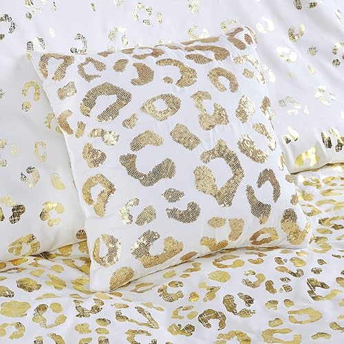 Miniatura 14 de Intelligent Design Lillie - Edredón moderno con estampado metálico de leopardo animal, juego de ropa de cama para todas las estaciones, fundas a