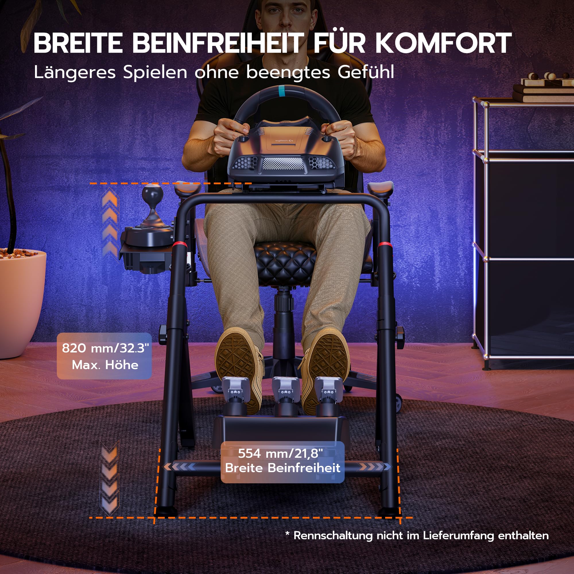 ARES WING Lenkradständer kompatibel mit Fanatec, Thrustmaster, Logitech, Moza, faltbares SIM Racing Cockpit für Lenkrad Gaming Wheel Stand, neigungsverstellbar für PS4 Xbox PC