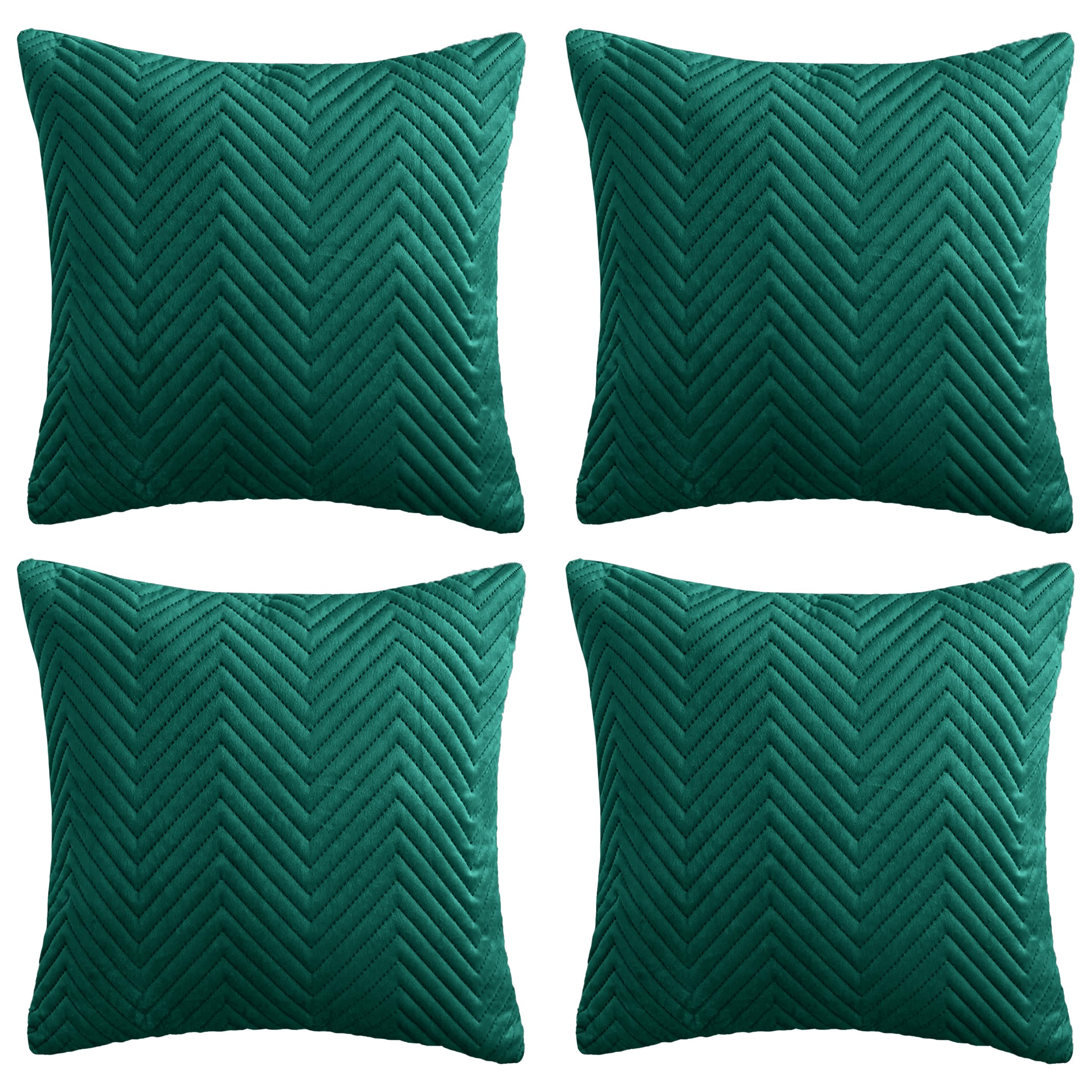 Hafaa Cushions with Covers Included 45 x 45 Cm Set of 8 (4 Emerald Cushion Covers, 4 Cushion Inserts) Ultrasonic Velvet Square Throw Pillow Case Decorative Sofa Cushion with Invisible Zipper