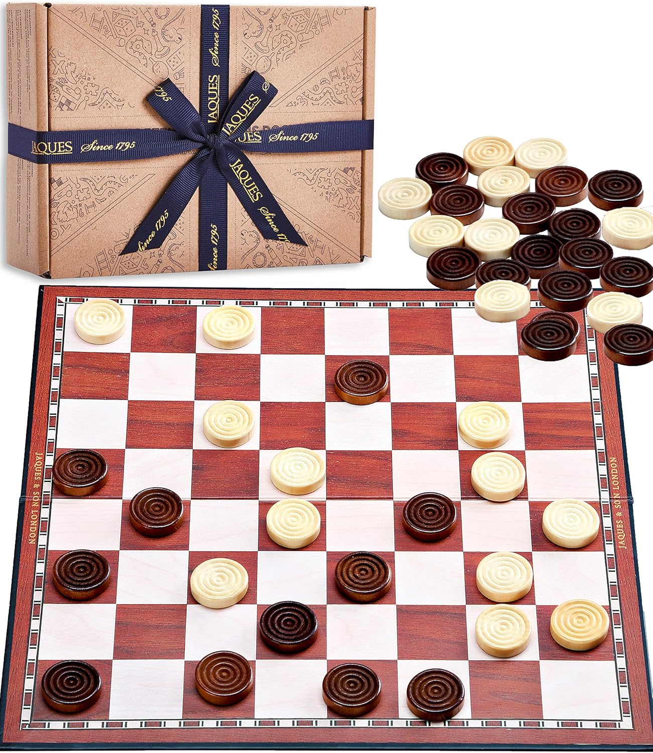 Jaques of London Draughts Board Game 12" Foldable Draughts Set Checkers & Draughts Game