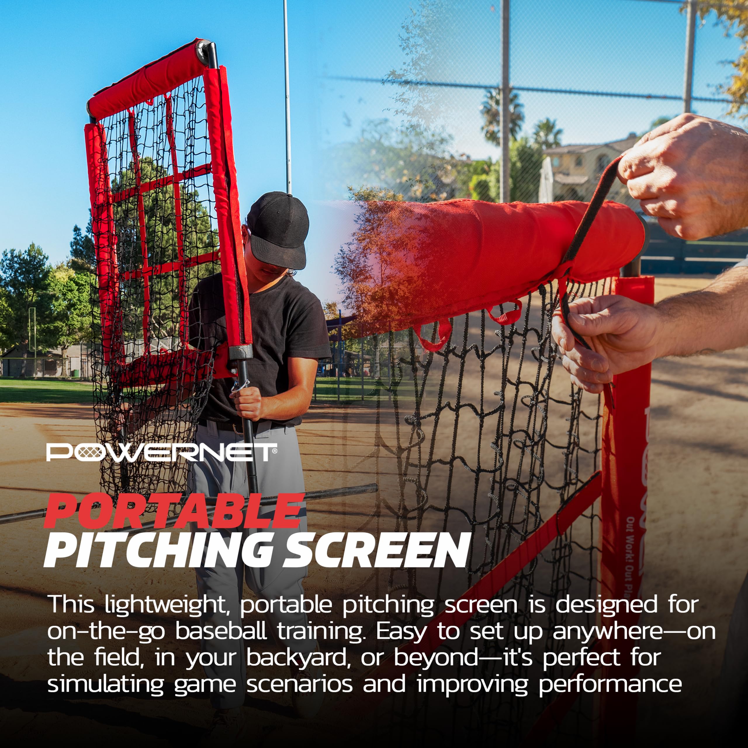 PowerNet Pitching Zone Pro Strike Zone Softball & Baseball Net, Portable Pitching Net with Targets, Includes Sandbags & Carry Bag