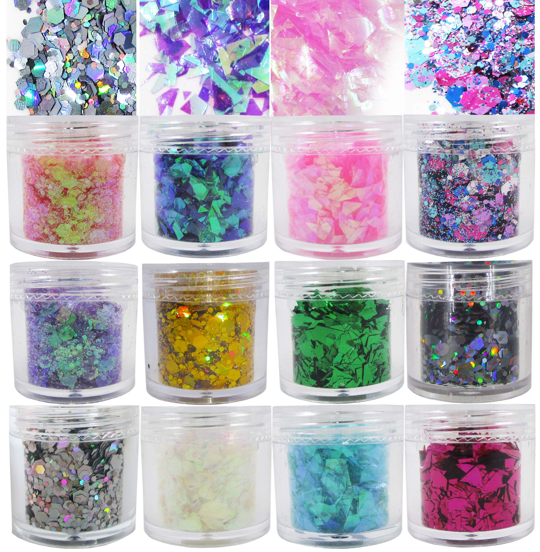 LoveOurHome 120g Chunky Glitter Flakes Resin Accessories Holographic Iridescent Hexagon Glitters Sequins Crafts Arts Festival Resins Epoxy Makeup Body Acrylic Nail Decor