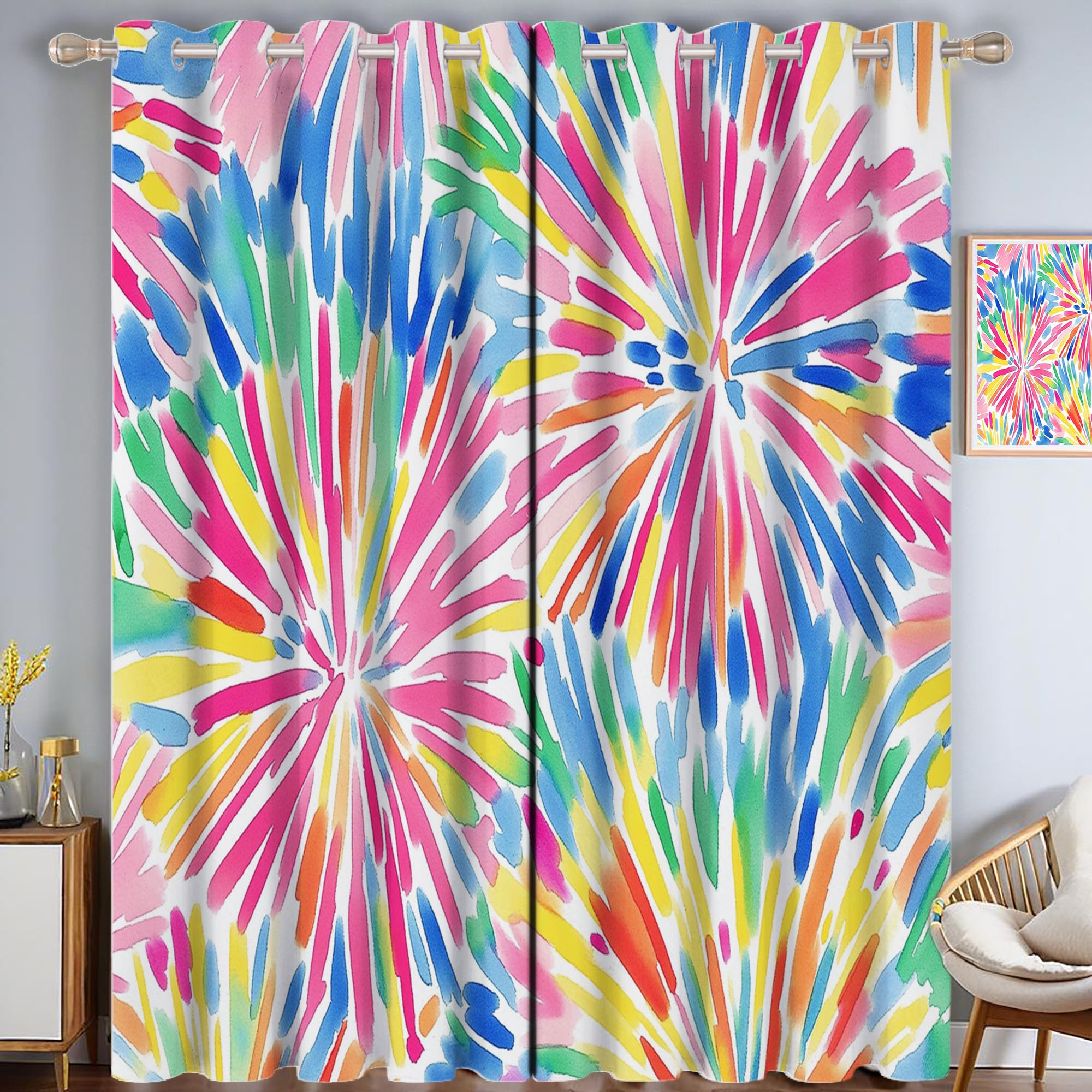 Rideaux occultants 140x240 cm motif feux d'artifice colorés pour salon et chambre