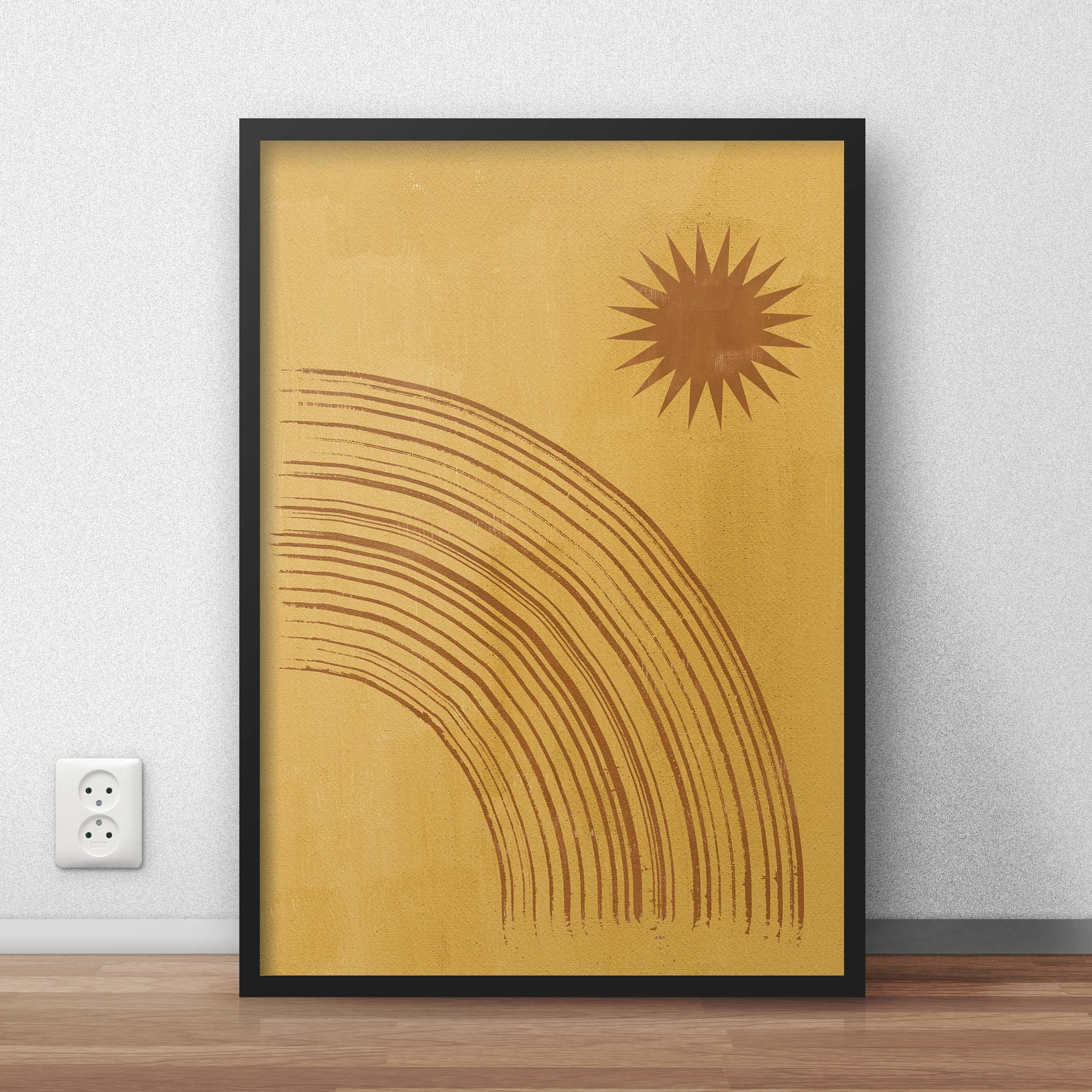 Love st. Mid Century Modern Abstract Art, Abstract Rainbow Wall Decor, Minimalist Celestial Wall Art, Neutral Rainbow & Sun Art, Nursery Decor Print (Framed, 12x16 Inches)