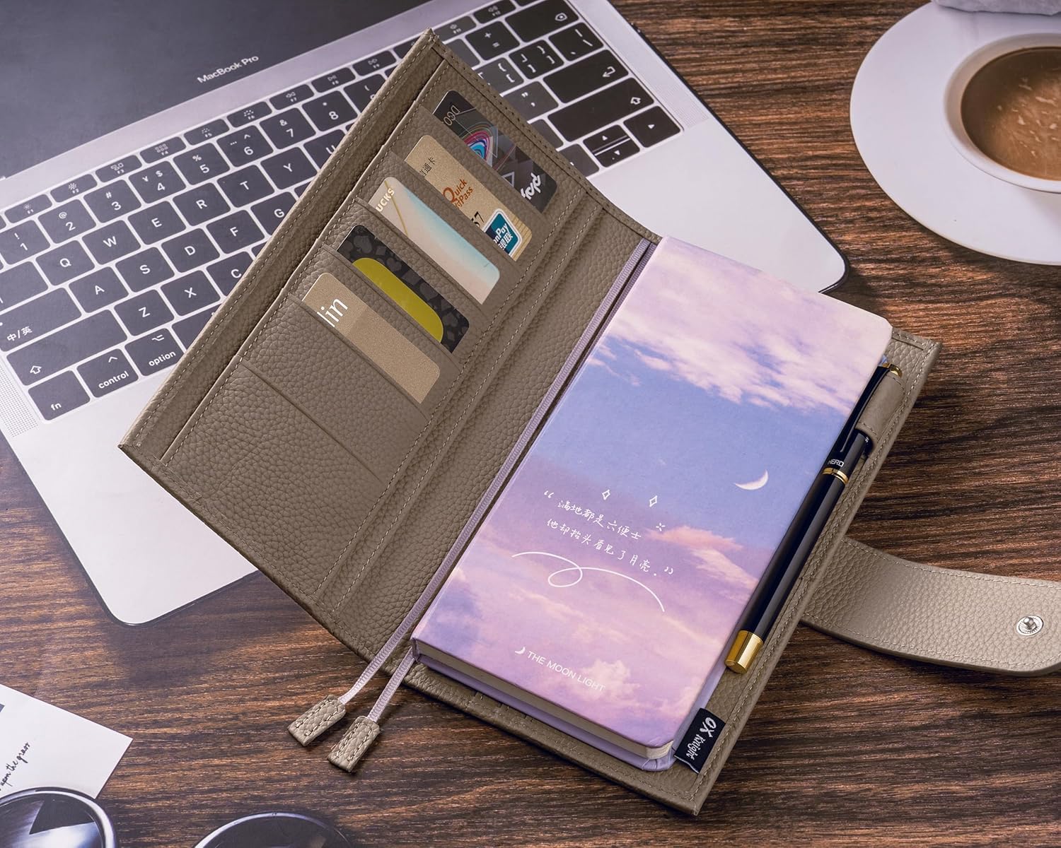 Genuine Leather Cover for Hobonichi Weeks/Weeks Mega with Pen Loop, Card Slots, Back Pocket, and Bookmarks, Multi-functional (Taupe)