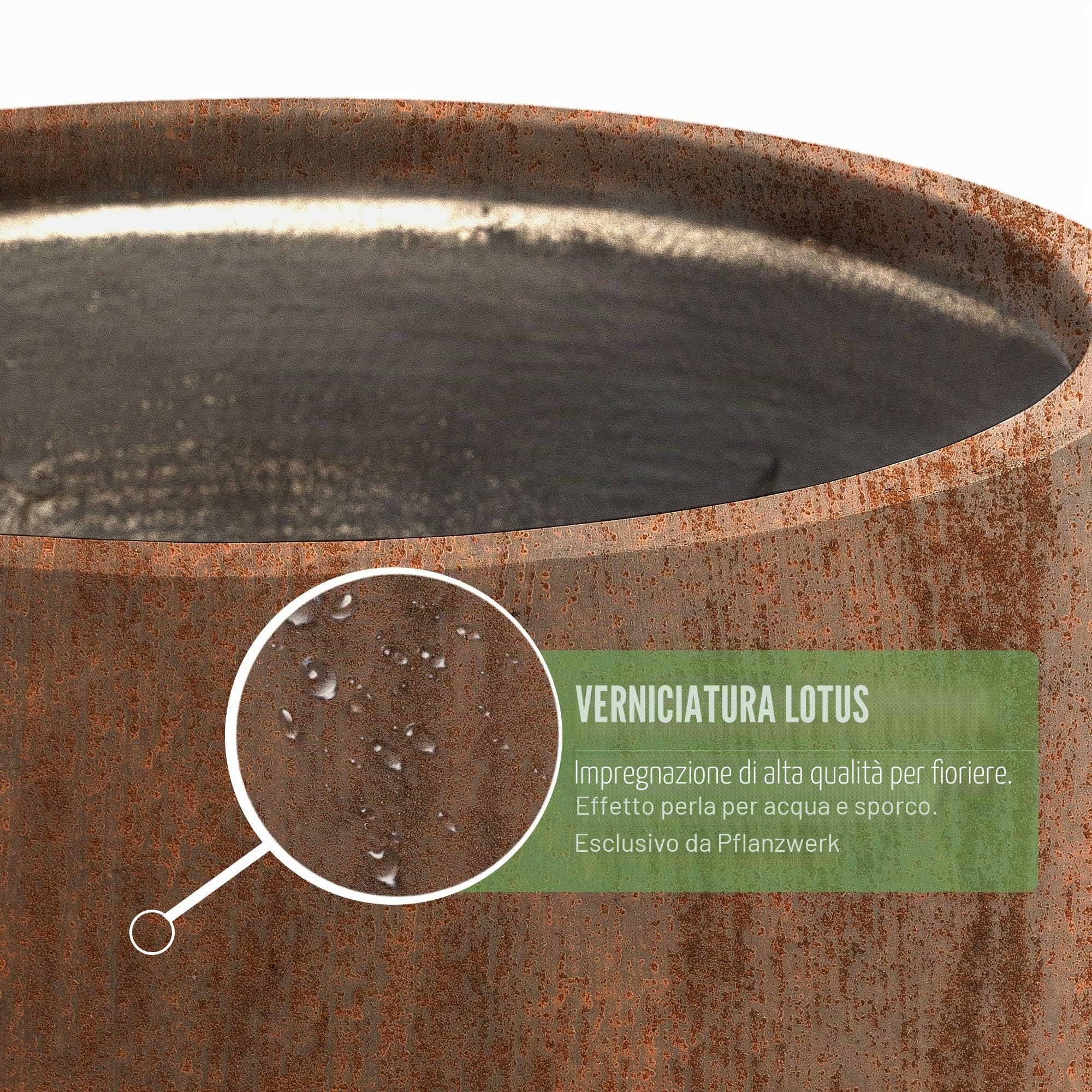 Pflanzwerk® Fioriera Vaso di Fiori Vetroresina Cup Ø34cm Ruggine Marrone Resistente al Gelo* *Protezione UV* * Beni di qualità*
