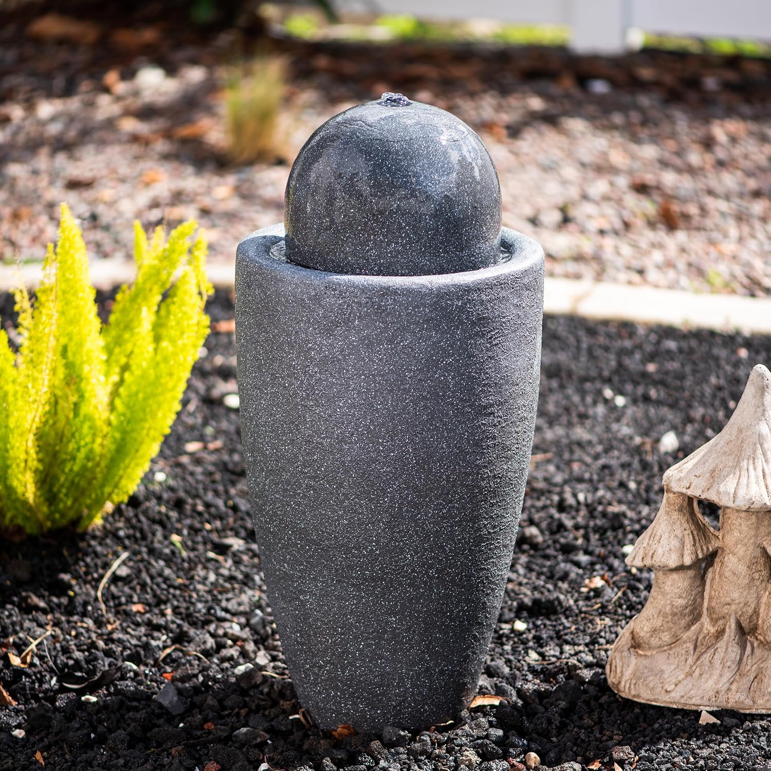 XBrand 25.98" Modern Sphere Water Fountain with LED Light – Indoor Outdoor Stone Texture Floor Fountain, Zen Bubbling Ball Water Feature for Garden Patio Porch - Gray
