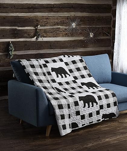 Virah Bella Manta acolchada de 50 x 60 pulgadas, diseño de cuadros de búfalo negro, manta ligera primitiva, ideal para tumbonas y ropa de cama
