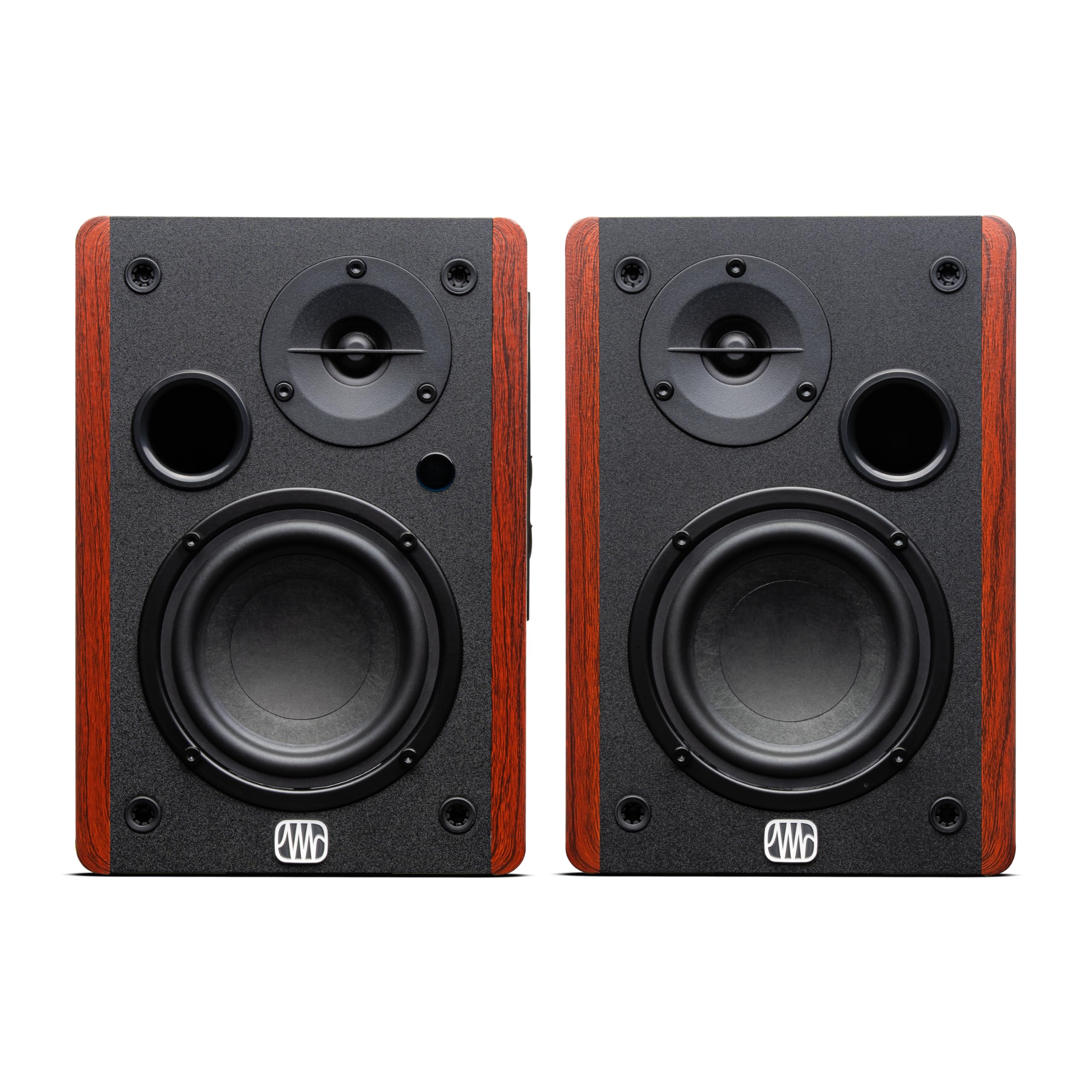 Enceintes bibliothèque actives sans fil PreSonus Eris Accent BT — Enceintes bibliothèque multimédia Bluetooth pour PC, jeux, ordinateur, TV, paire d'enceintes (bois)