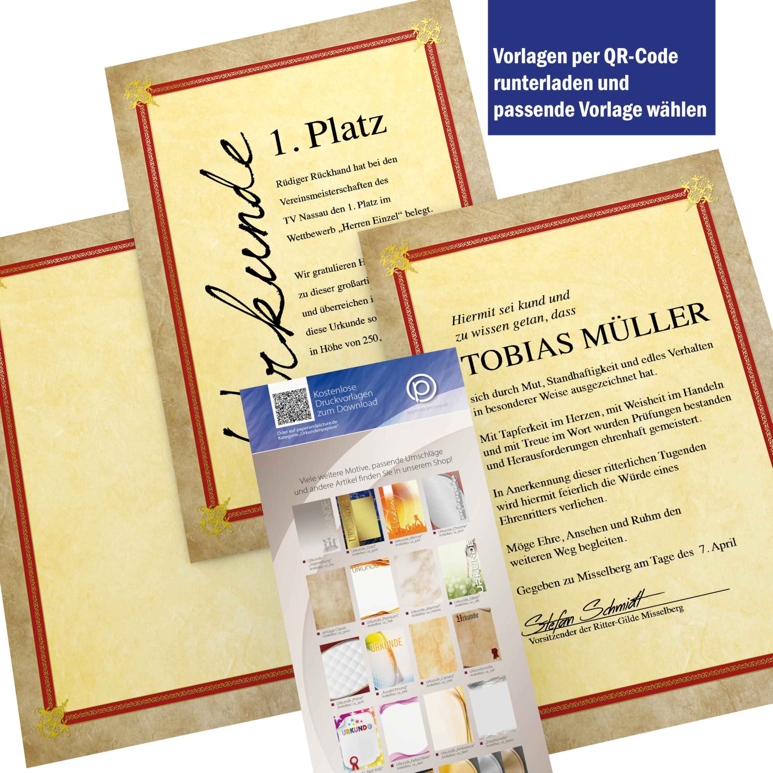 "success 10 feuilles de papier à lettres pour les certificats, les quotas u.v. m., 190 g/m² avec précision tel que sur la photo à titre