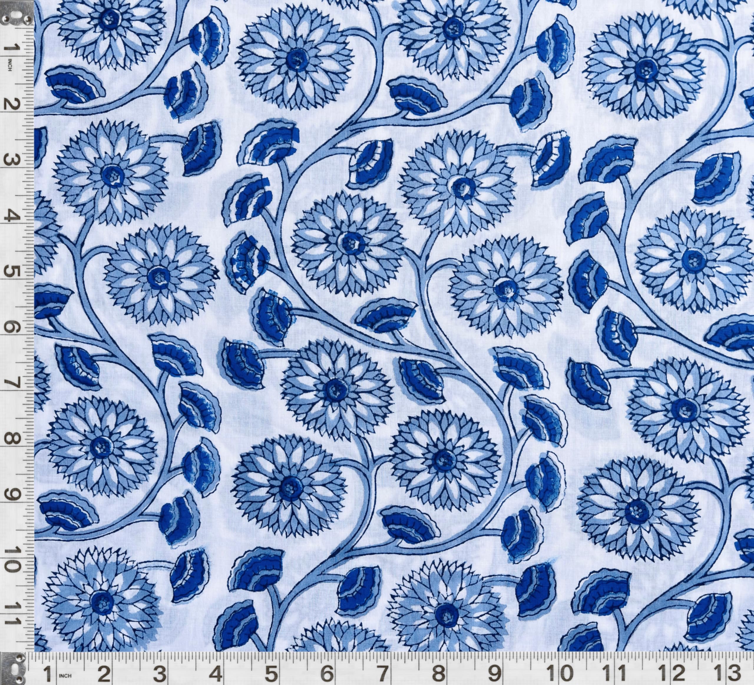 Indian Hand Block Print 60/60 Blue 100% Cotton Fabric by The Yard, Lightweight Floral Quilting & Sewing Fabric for Dressmaking, Upholstery & DIY Craft (RB-167- Blue, 1 Yard Pre Cut)