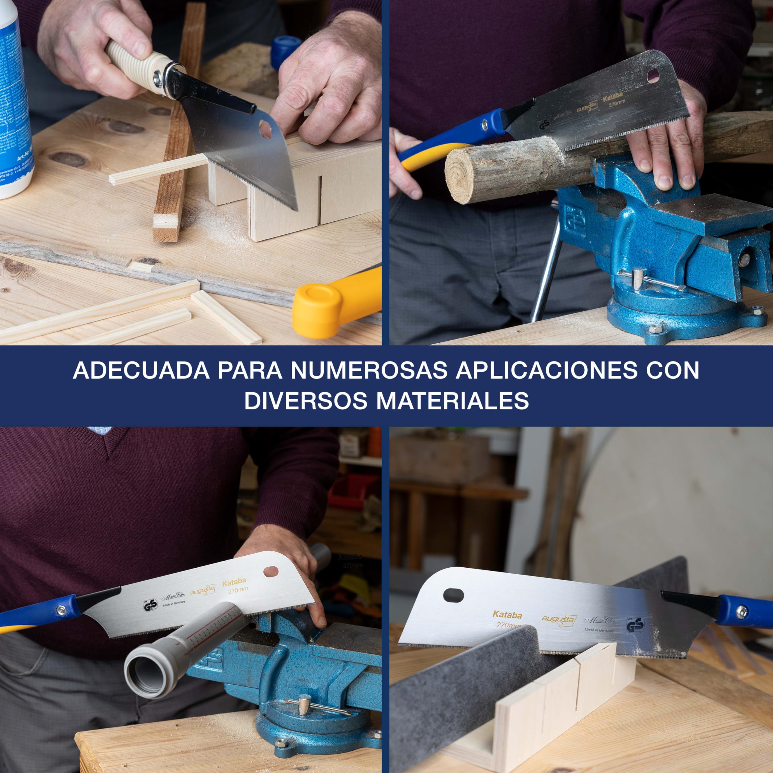 Augusta-Heckenrose Sierra japonesa Kataba - sierra tradicional con dorso de acero acortado y mango de plástico - corte de diamante por tres lados - dentado especial para cortes finos en madera