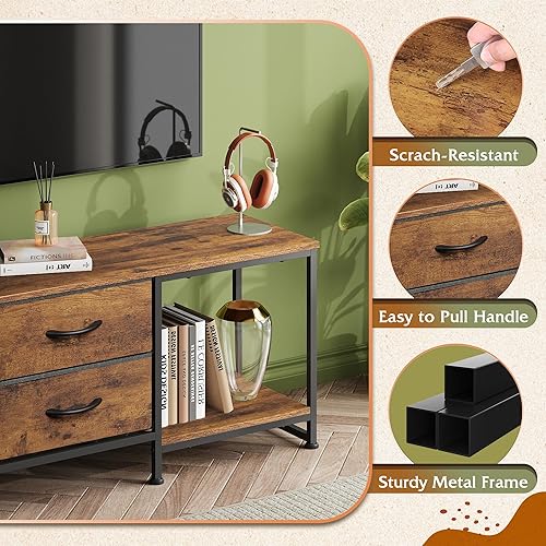 Miniatura 5 de WLIVE Soporte de TV Cómodo con 2 Cajones, Centro de Entretenimiento para TV de 50 Pulgadas con Estantes de Almacenamiento Abiertos, Consola de