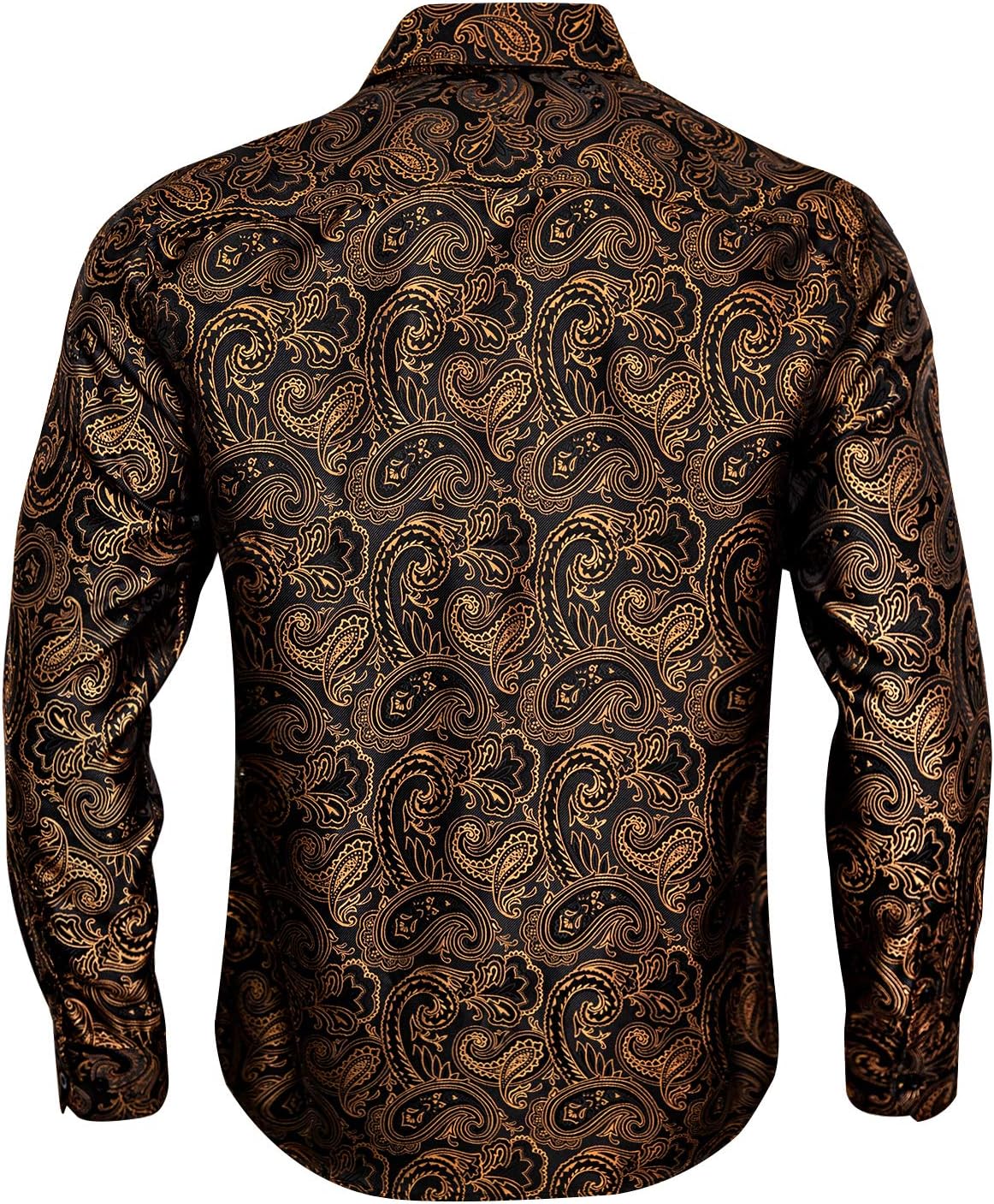 Barry.Wang Mens Western Shirts Silk Paisley Long Sleeve Button Down Dress Shirt Designer Mexico Cowboy Shirt Party Casual - Image 5