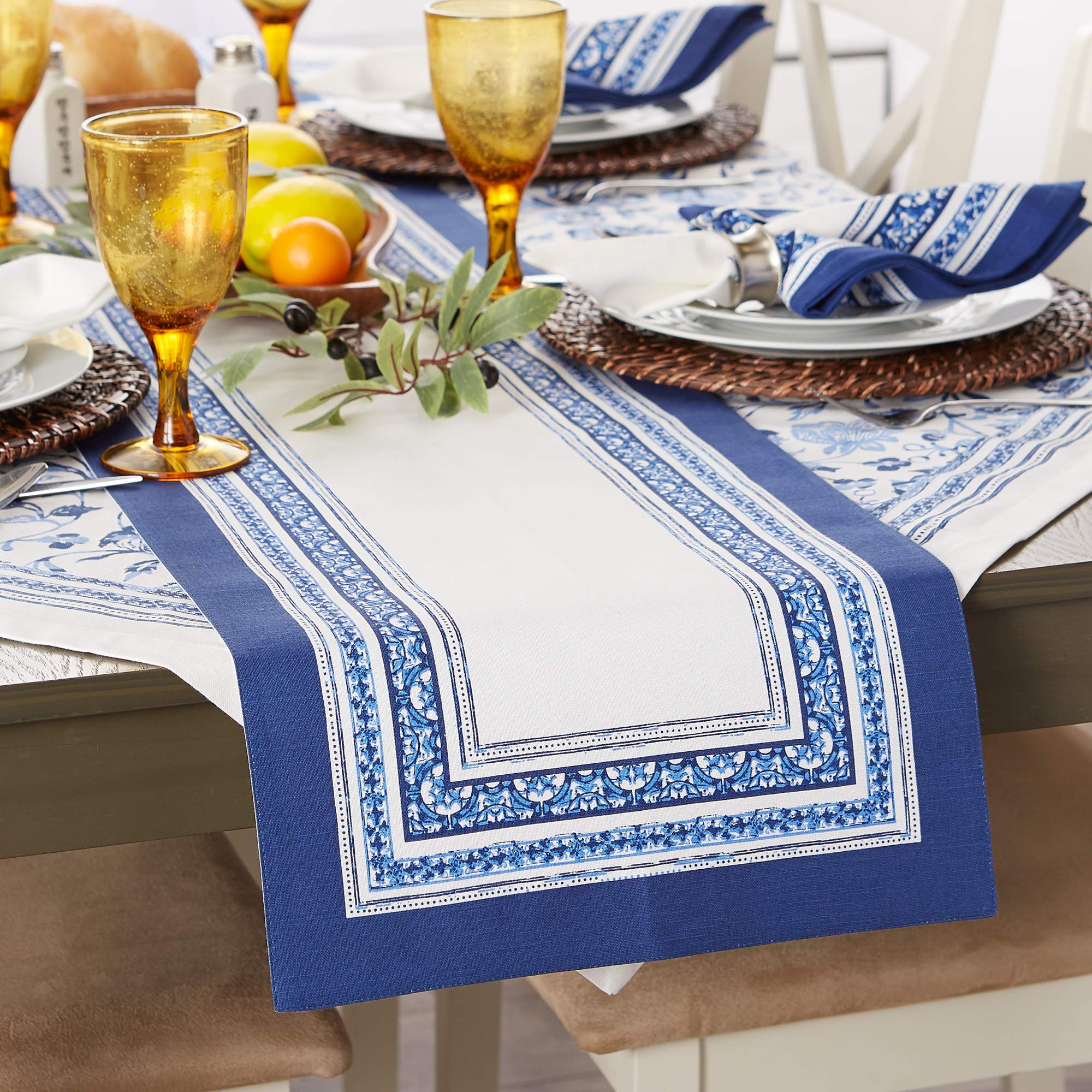 DII Collezione Runner da Tavola, Cotone, Stonewash Blue, 15x72 (15x77, Frangia Inclusa
