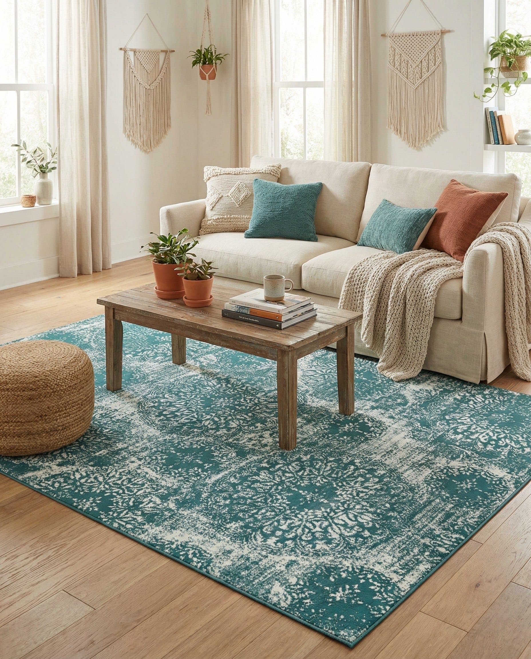 Rugs.com Monte Carlo Collection Rug – 7' x 10' Turquoise Medium Rug Perfect for Living Rooms, Large Dining Rooms, Open Floorplans