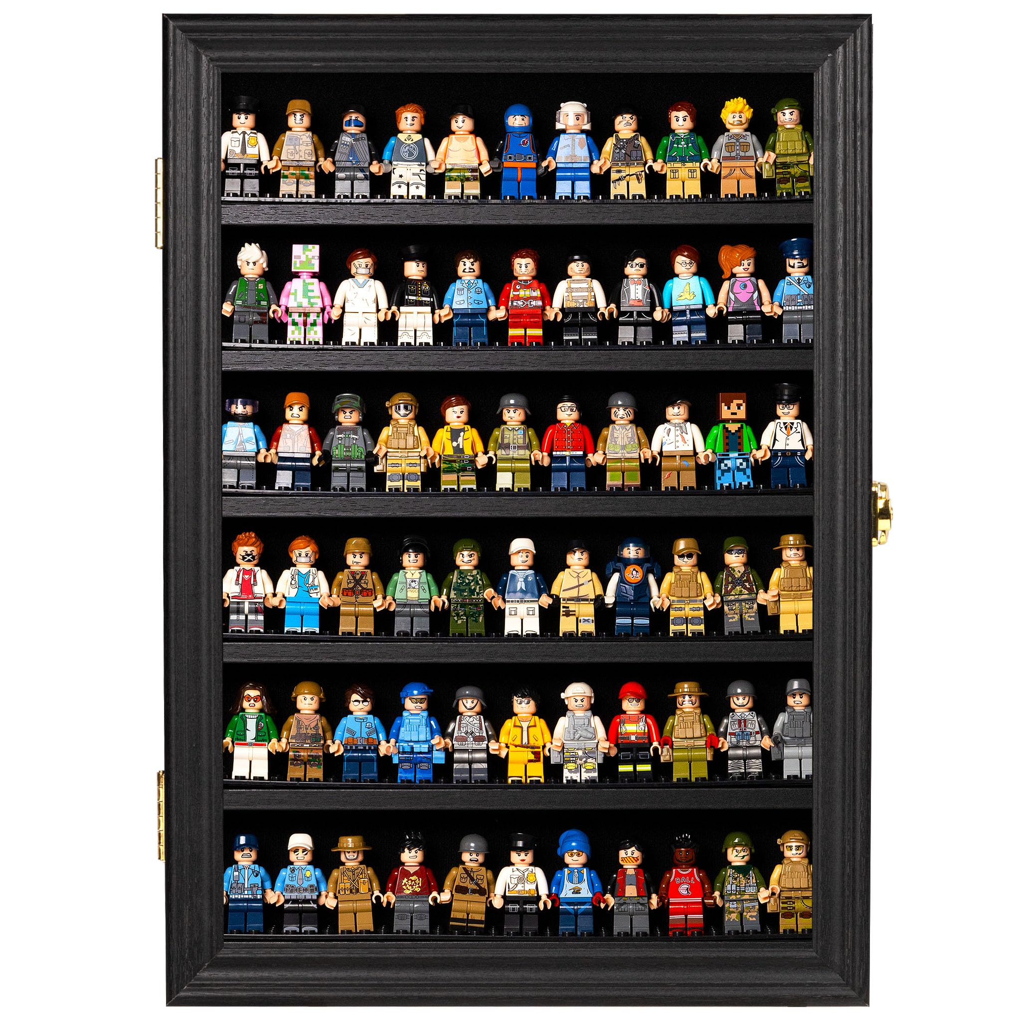 Minifigur Vitrine - Baustein Spielzeug Wandschrank Vitrine für kleine Miniatur-Sammlerstücke Mini Marken Fingerhüte, 5,71cm Höhe Regal abschließbar UV-Schutz Tür (Klein - Schwarzer Rahmen)