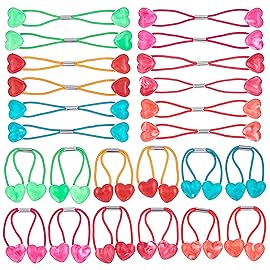 Expressions 24 Count Heart-Shaped Bright Multicolored Twin Bead Ponytail Hair Elastics Collection - Hair Ties for Girls, Hair Accessories for Kids, Hair Ties for Toddler Girls, Ball Ponytail Holders