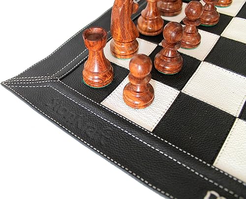 Miniatura 4 de StonKraft - Tablero de ajedrez de cuero genuino de tamaño grande de 19 x 19 pulgadas  Ajedrez de torneo enrollable  Negro