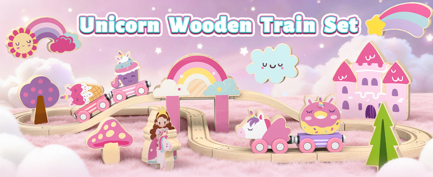 Lehoo Castle Train En Bois Licorne – Circuit Féerique De 38 Pièces – Compatible Brio, Dès 3 Ans