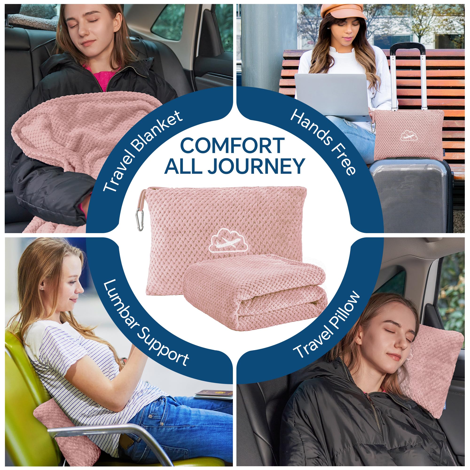 BEDELITE Travel Blanket with Bag, Jacquard Fleece Blanket 65"x40", Pink view 3