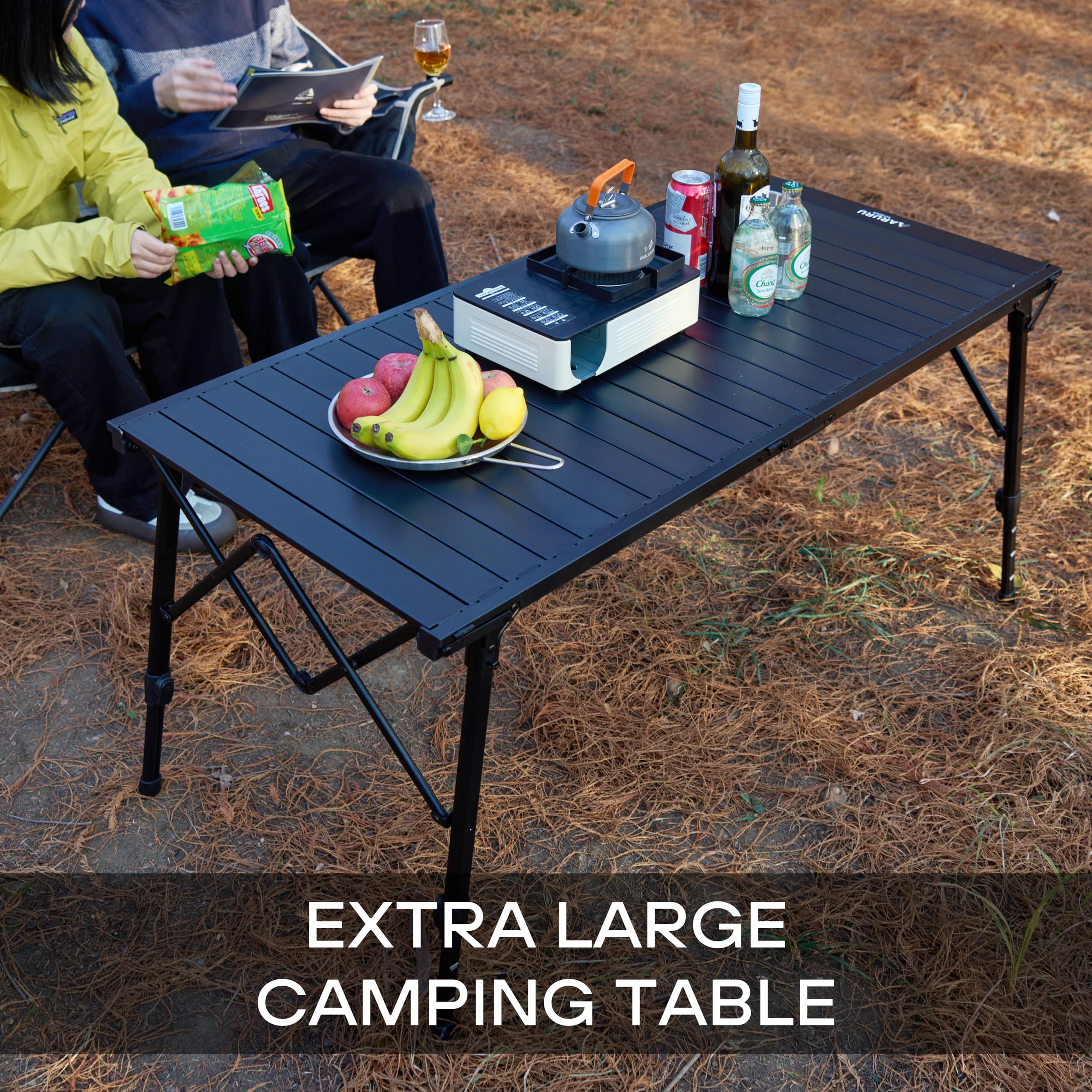 Campingtisch klappbar 128×60.5cm mit Aluminiumrahmen Aufrollbare Tischplatte Falttisch klappbar Höhenverstellung - bis 50kg inkl für 4-6 Personen