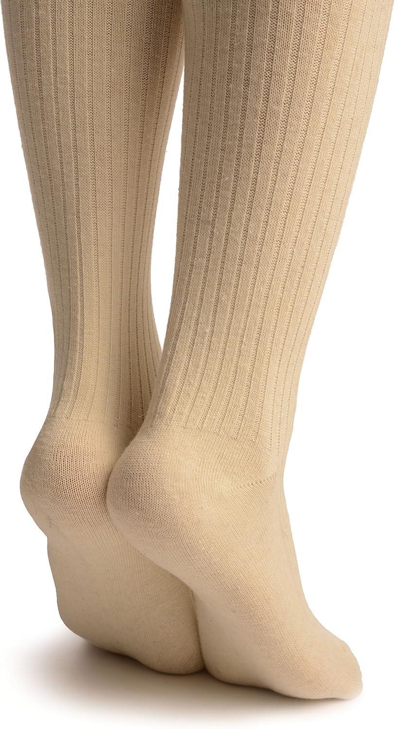 LissKiss Cream Pinstripes Merino Wool Blend - Over The Knee Socks