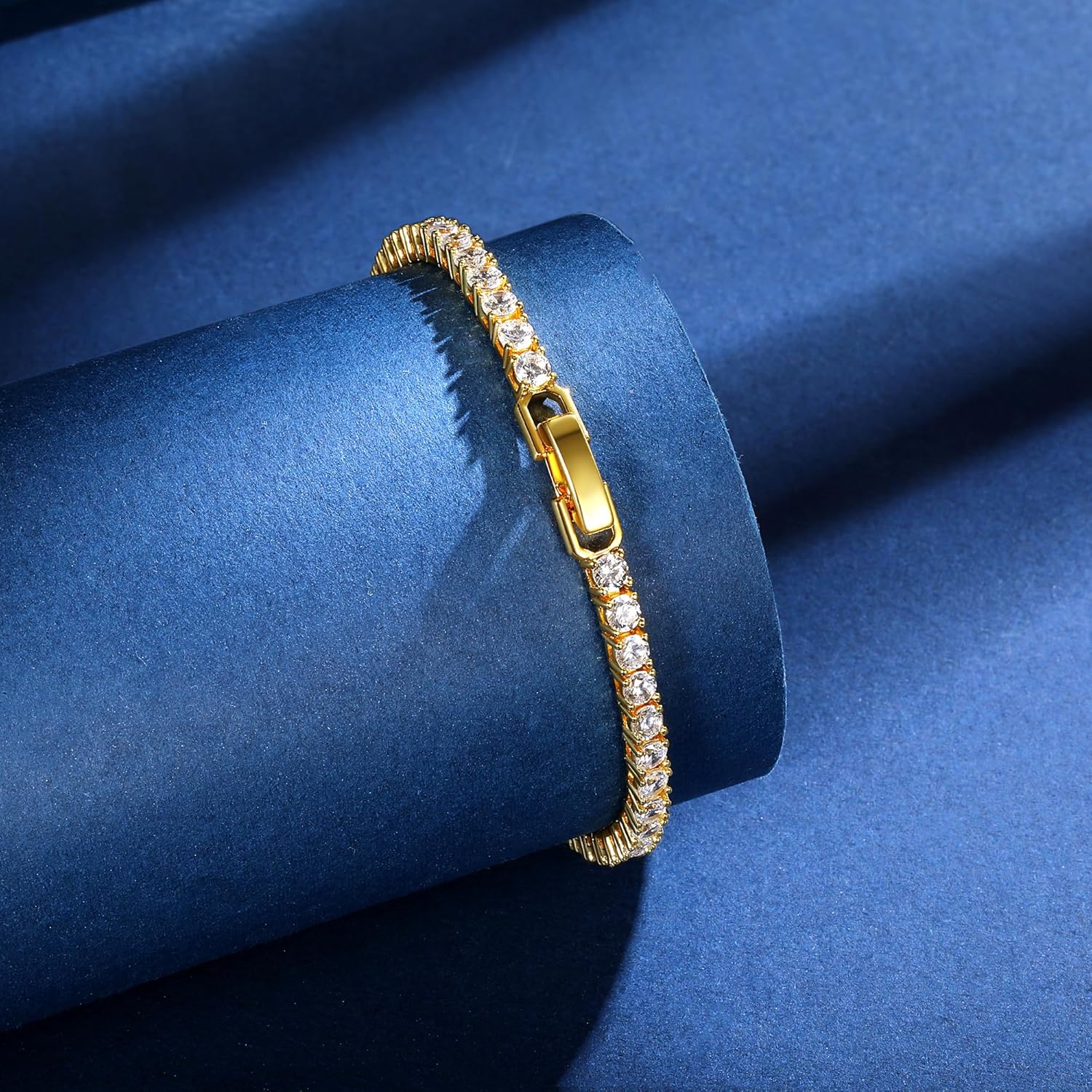 Gemsme 4 Prong Tennis Bracelet, 18K White/Yellow Gold Plated 3mm Round Cubic Zirconia Bracelet for Women Size 6-8.5 Inch - Image 3