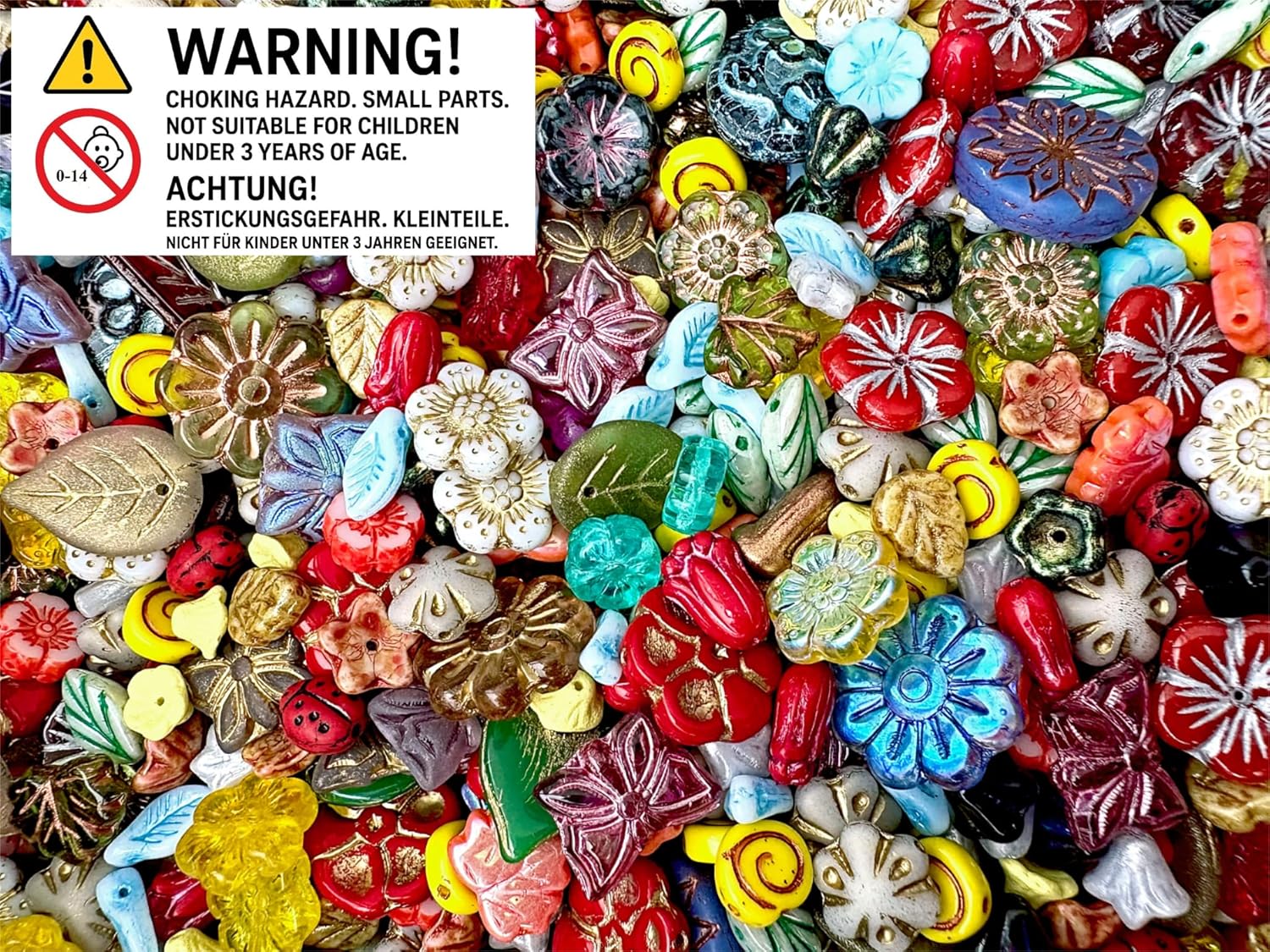 2,29 oz (65 g) Assorted Beads Mix: Czech Glass Beads, Flower & Leaf Shapes - Flower Beads for Jewelry Making - Image 2