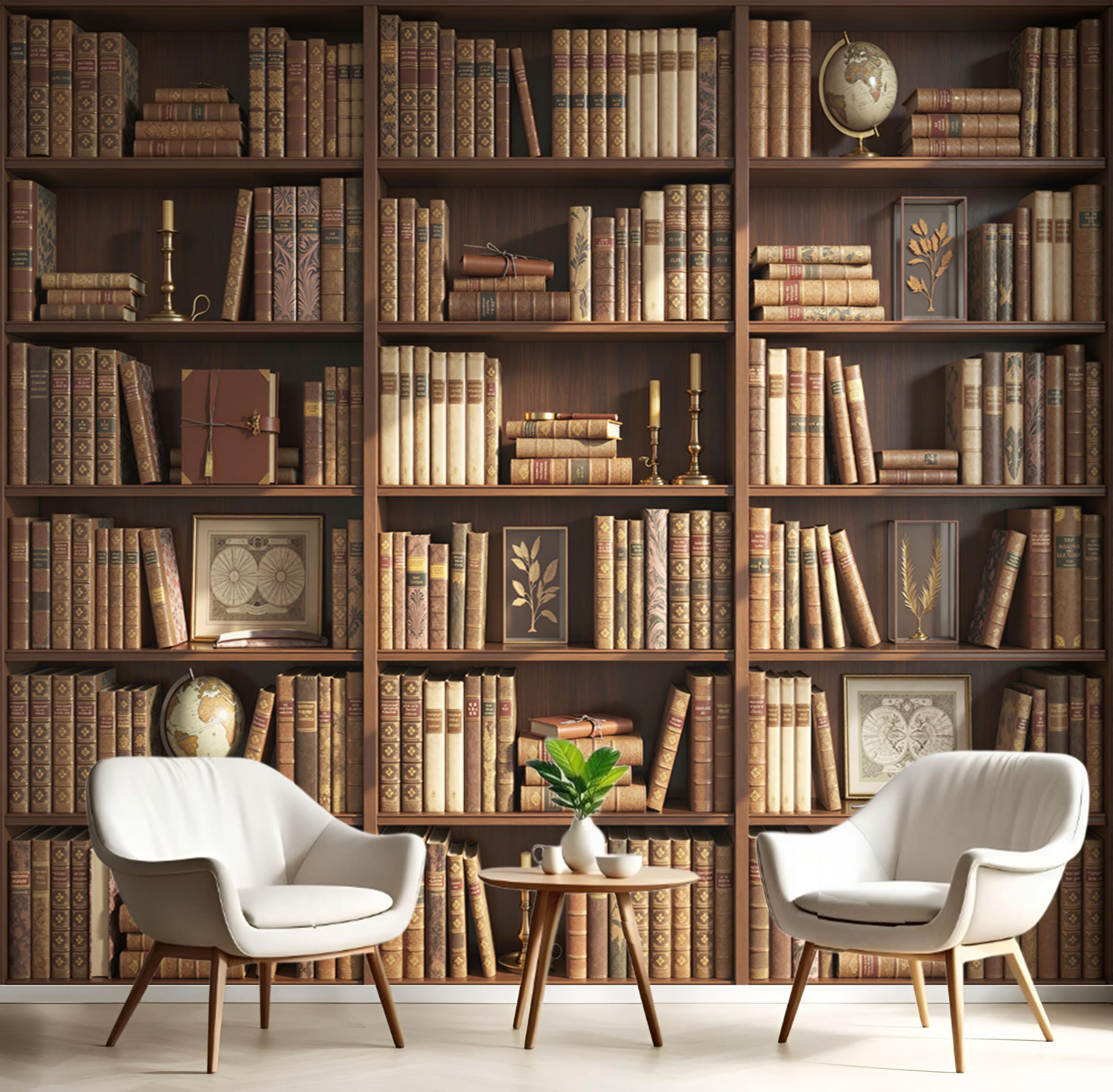 Papier peint panoramique bibliothèque bois vintage pour sublimer un mur