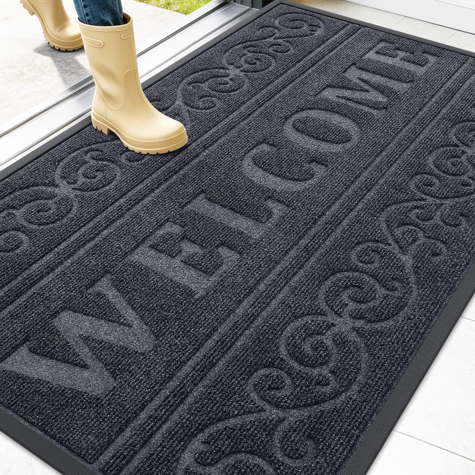 OLANLY Welcome Door Mat Indoor Outdoor 47x32, Heavy-Duty Rubber Doormat