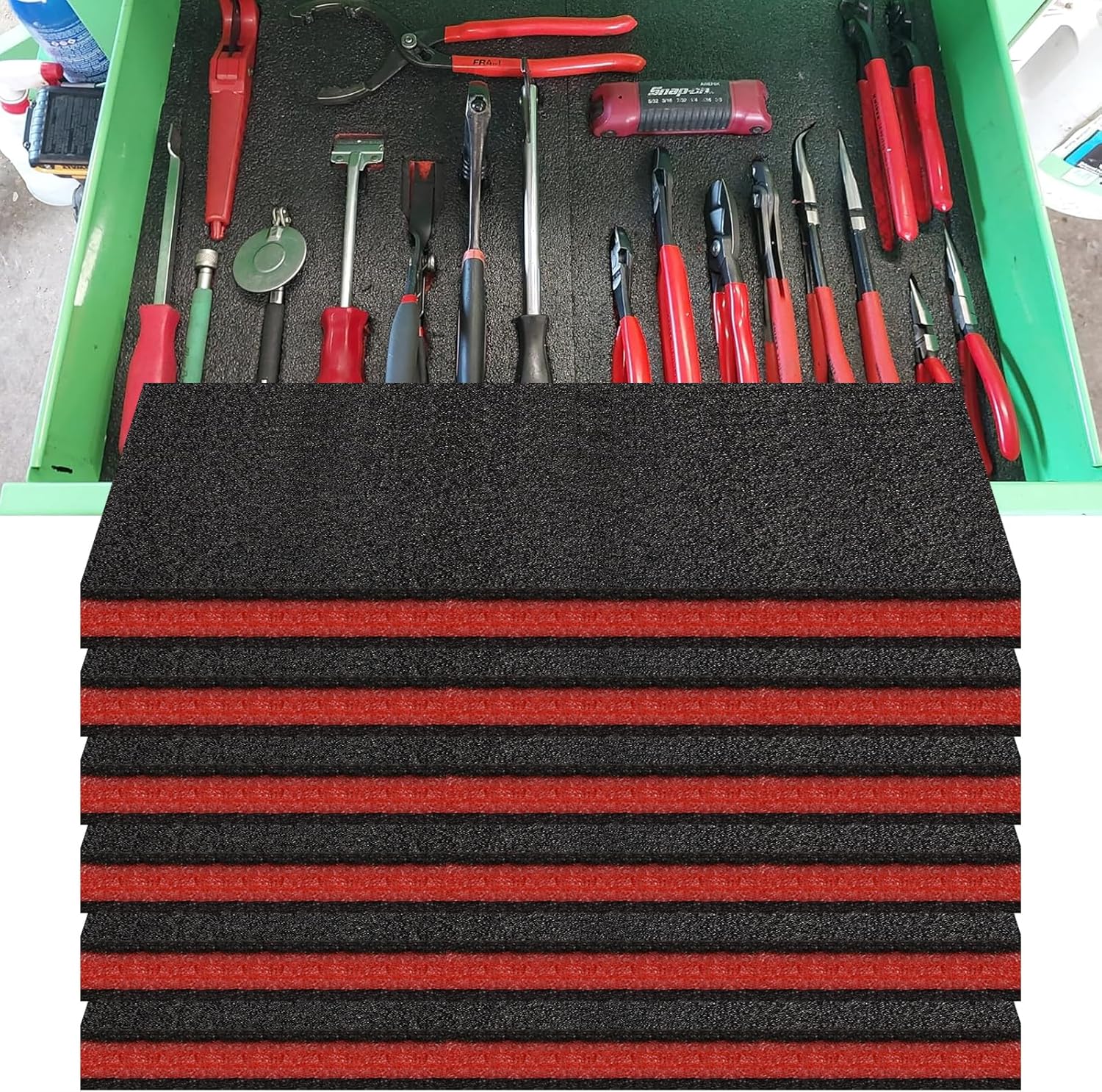 6 Pack Tool Box Foam Inserts for Cases,Tool Box Liner Polyethylene Sheets, Toolbox Kaizen Organizer and Storage Shadow(18 x 12 x 1 Inch,Red, Black) (6 Pcs Foam)