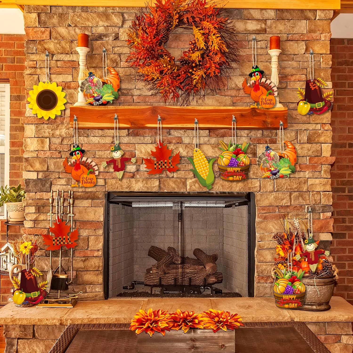 Bucherry 40 Pieces Fall Thanksgiving Wood Ornaments for Tree,Cute Style