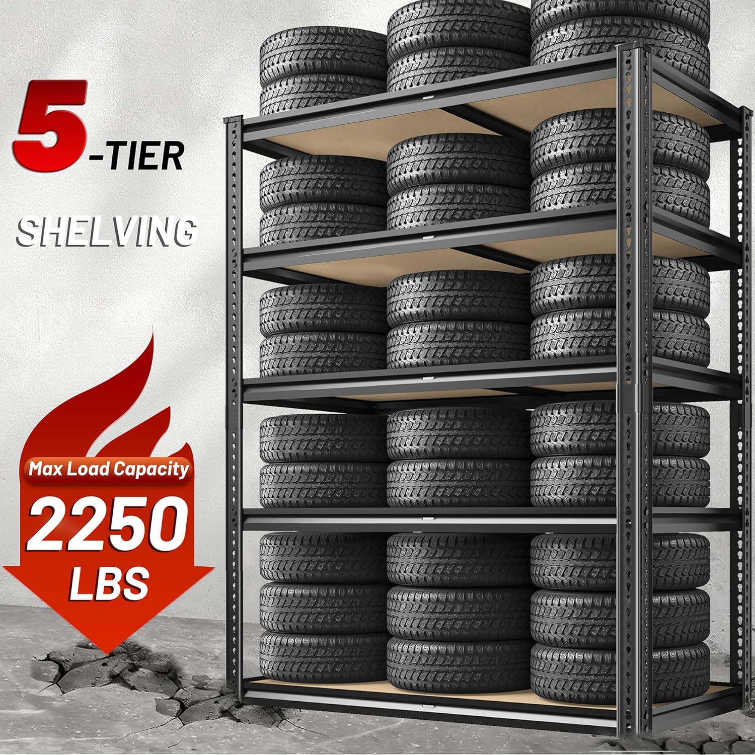 2250LBS Storage Shelves Heavy Duty 5 Tier Garage Storage Shelving, Adjustable Metal Shelving Unit Utility Rack Shelf for Warehouse,Pantry,Closet,Kitchen 72" H x 35.56" W x 16" D, Black,Gift - Image 3