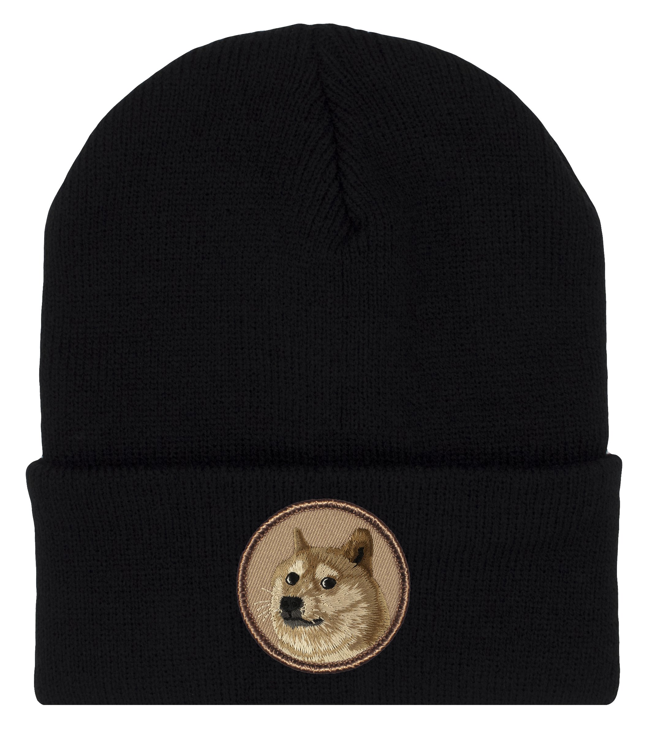 PATCHTOWN Doge Beanie Hat - Cold Weather Toboggan Cap/Ski Cap with Embroidered Shibe! Black
