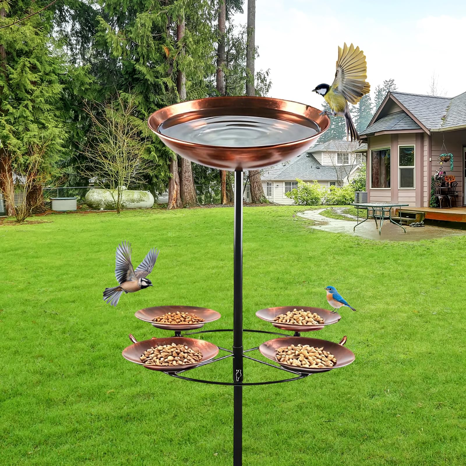 Vogeltränke aus Metall für den Garten, 106,7 cm, freistehende Vogeltränke im Vintage-Stil | Freistehende Vogeltränke für den Außenbereich, Vogelfutterstation mit 5 Zinken, für Dekoration, Garten, Terrasse, Hof