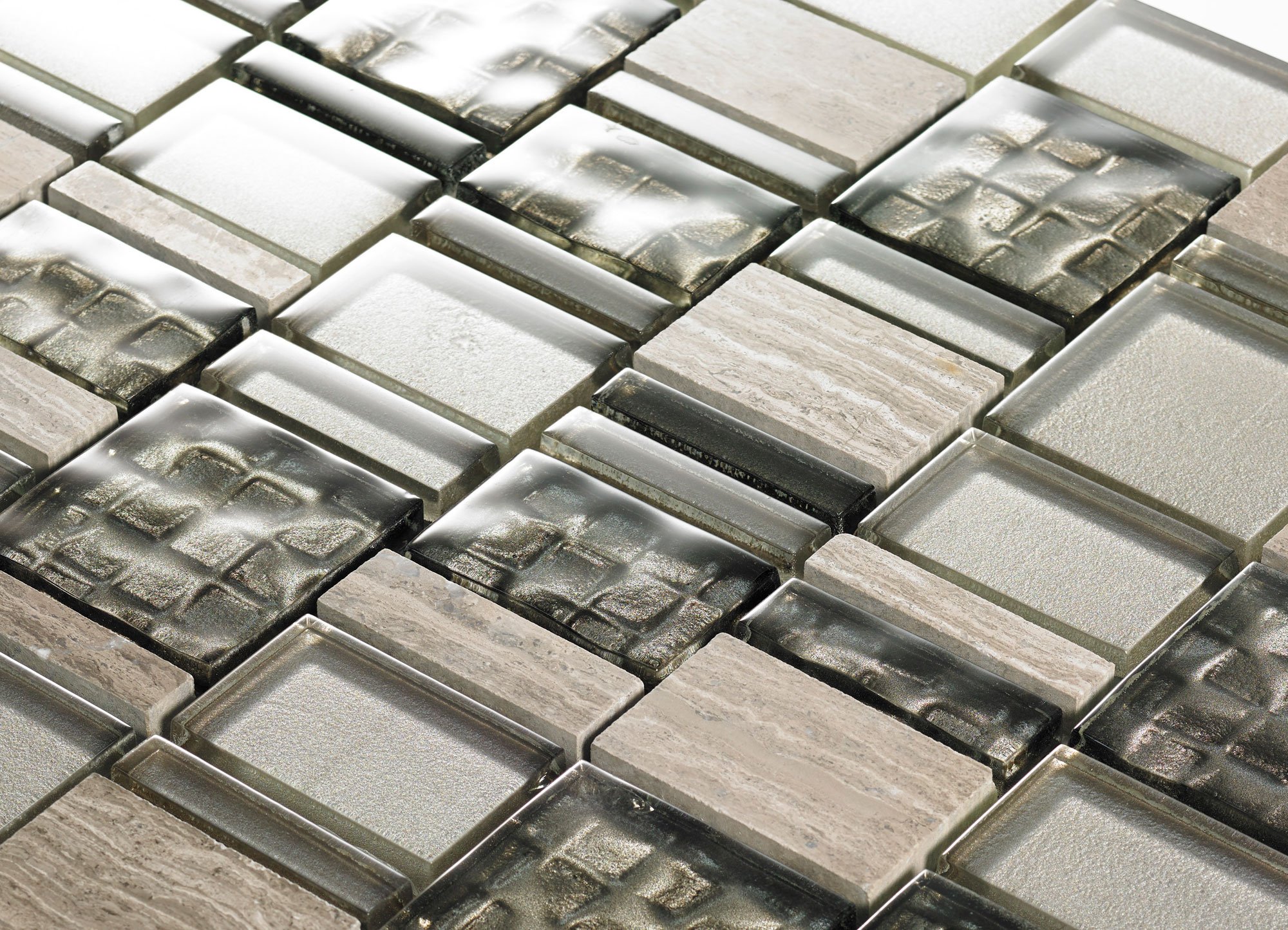 The Bath People Silver Astoria Bricks Travertine Bronze Mosaic 300 X 300Mm
