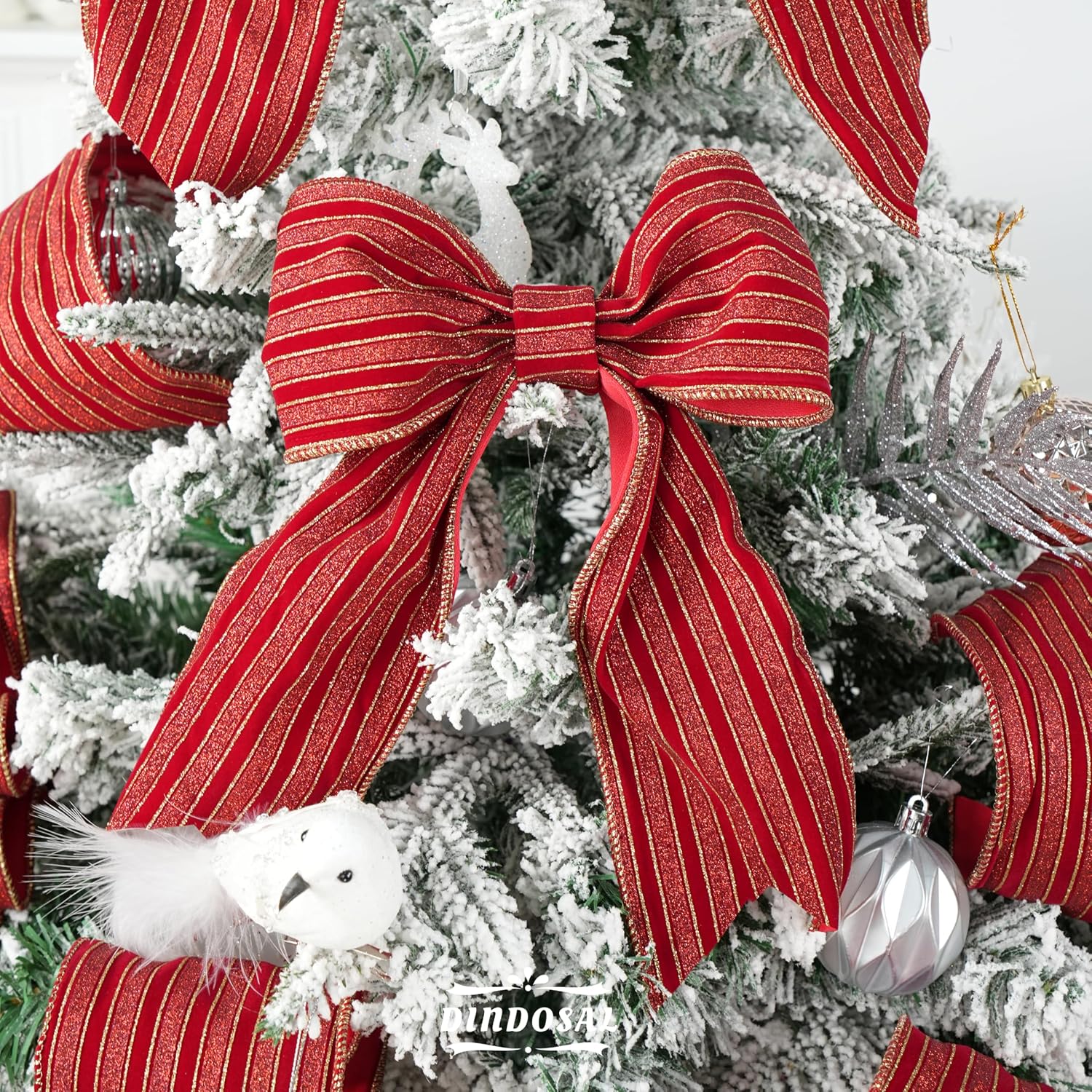 Red Gold Velvet Wired Ribbon, 4 Inch x 10 Yards | Red Gold Glitter Stripe, Christmas Tree Ribbon, For Topper Bows, Wreaths, Garlands, Gift Wrapping, DIY Crafts