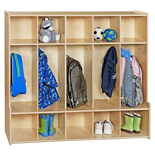 Miniatura 4 de Contender Armario de 5 secciones para el aula con banco y almacenamiento de cubículos, mochila Montessori y estantería con ganchos para aula, hogar