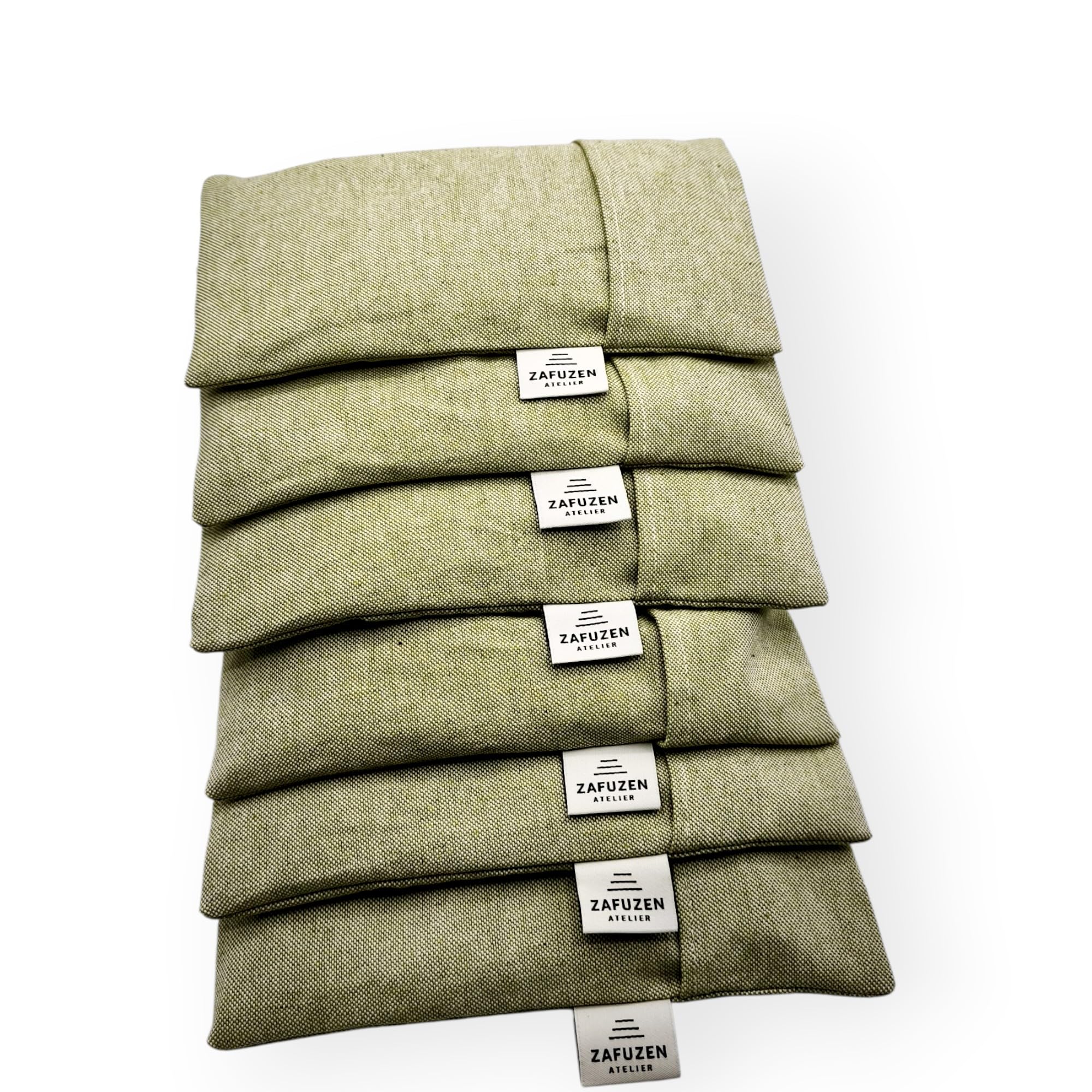 Coussins pour Les Yeux avec Housse Lavable Lot de 6 – Coton Naturel et Lavande – Usage Professionnel Yoga, Pilates, Spa et Kinésithérapie – Couleur Sage Atelier