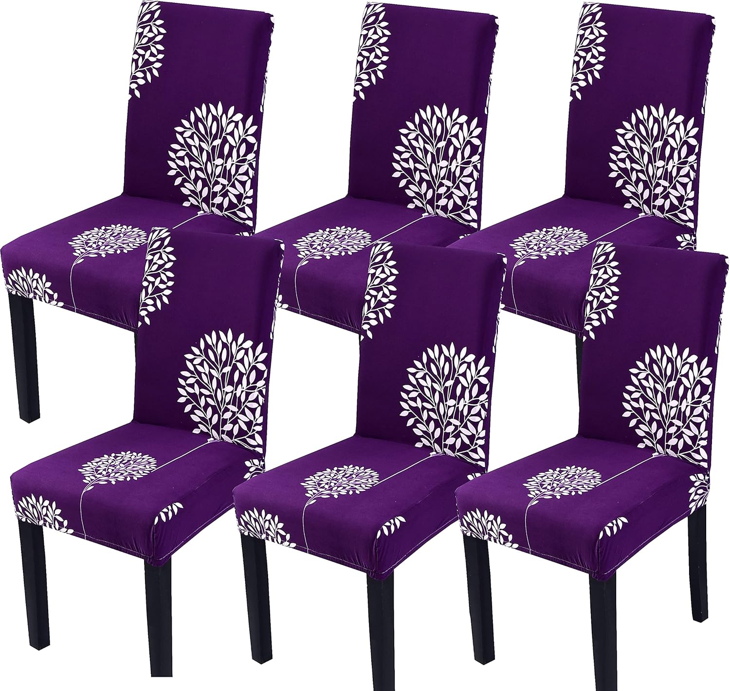 HAPPYDOG Modern Stretch Dining Chair Covers Removable Washable Spandex Slipcovers for High Chairs Kitchen, Dining Room, Hotel, Ceremony 2/4/6PCS Chair Protective Covers (Purple, Set of 6)
