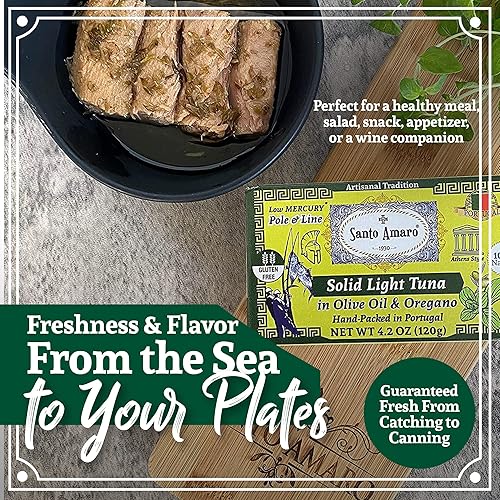 Miniatura 5 de Santo Amaro - Filetes artesanales de atún silvestre en aceite de oliva y orégano, atún capturado con caña y línea de Portugal, atún enlatado al