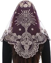 Bozidol Church Triangular Head covering - Cross Chalice Embroidered Vintage Church Veil for Women