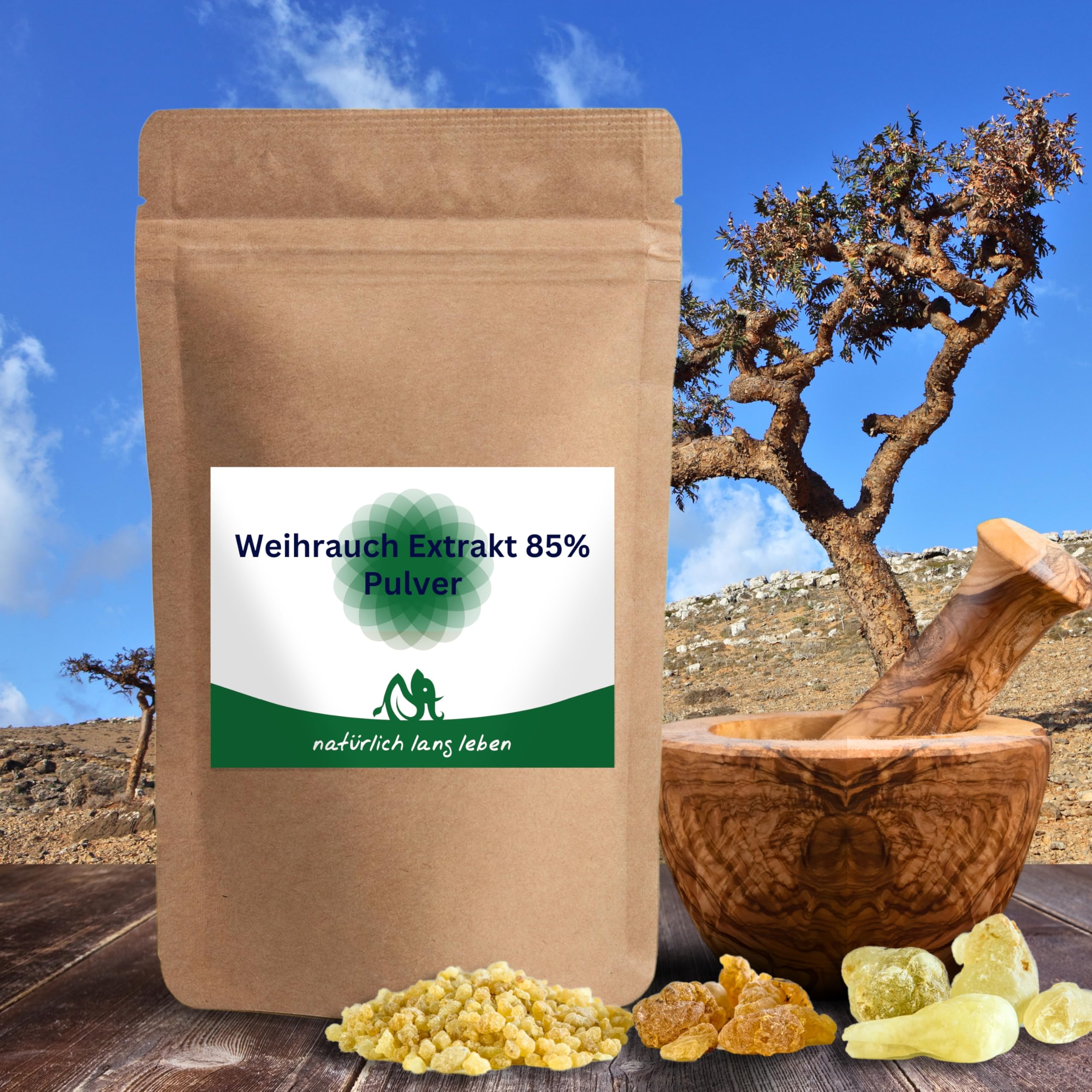 Weihrauch Extrakt Pulver 100g (Indischer Boswellia serrata) - 85% Boswelliasäure - optimal dosiert, vegan, schonend gewonnen & ohne Zusätze - natürlich lang leben®