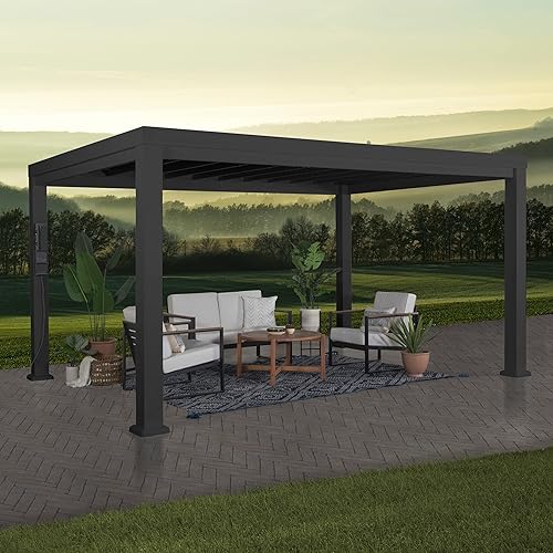 Backyard Discovery Trenton - Toldo suave tipo vela de acero galvanizado para todas las estaciones, color negro, resistente a la corrosión, soporte